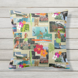 Aloha hawaiansk vintagevykort för paradis kudde