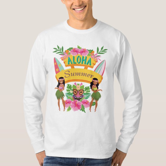 Aloha hawaianska Hula för sommarsurfaTiki Totem T Shirt (Framsida)