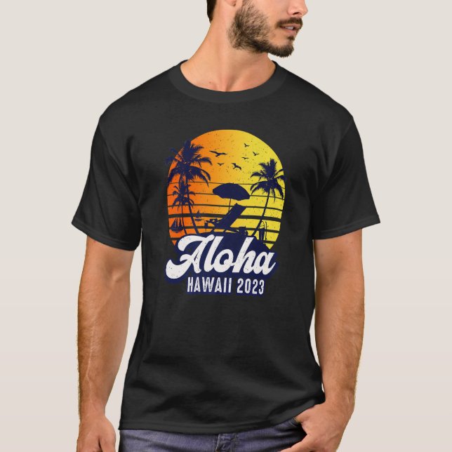 Aloha Hawaii 2023 Hawaiian Sunset Beach Retro Prem T Shirt (Framsida)