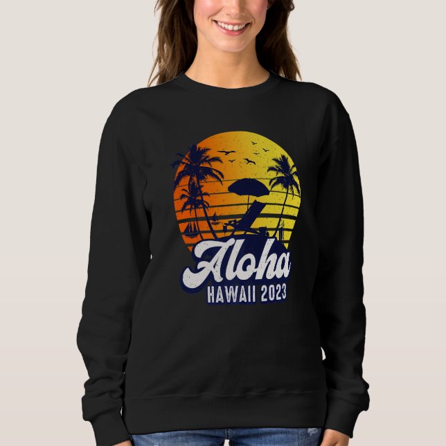 Aloha Hawaii 2023 Hawaiian Sunset Beach Retro Prem T Shirt (Framsida)