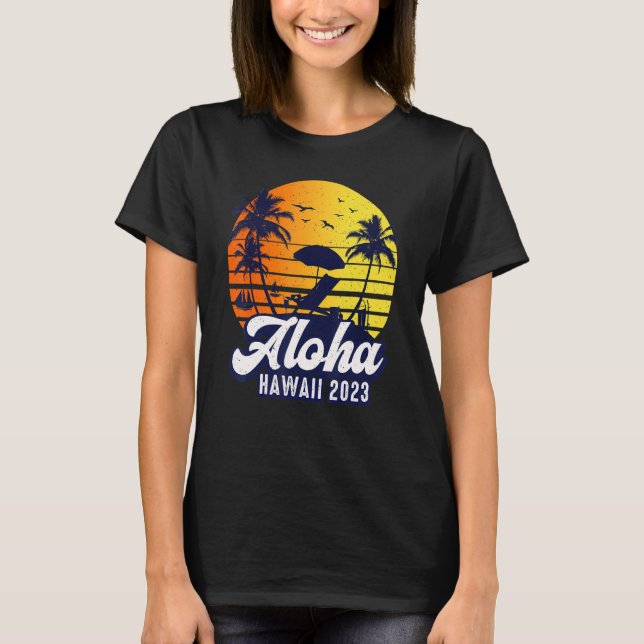 Aloha Hawaii 2023 Hawaiian Sunset Beach Retro T Shirt (Framsida)