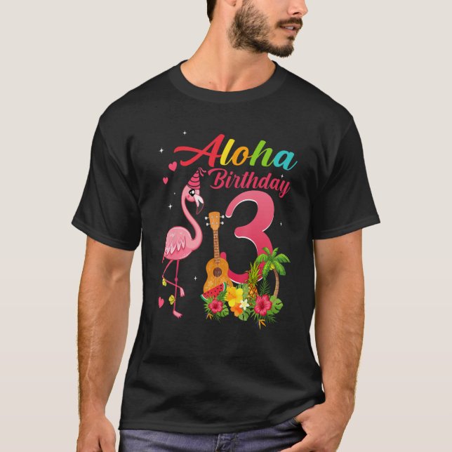 Aloha Hawaii 3:e födelsedagen 3 år gammal Flamingo T Shirt (Framsida)