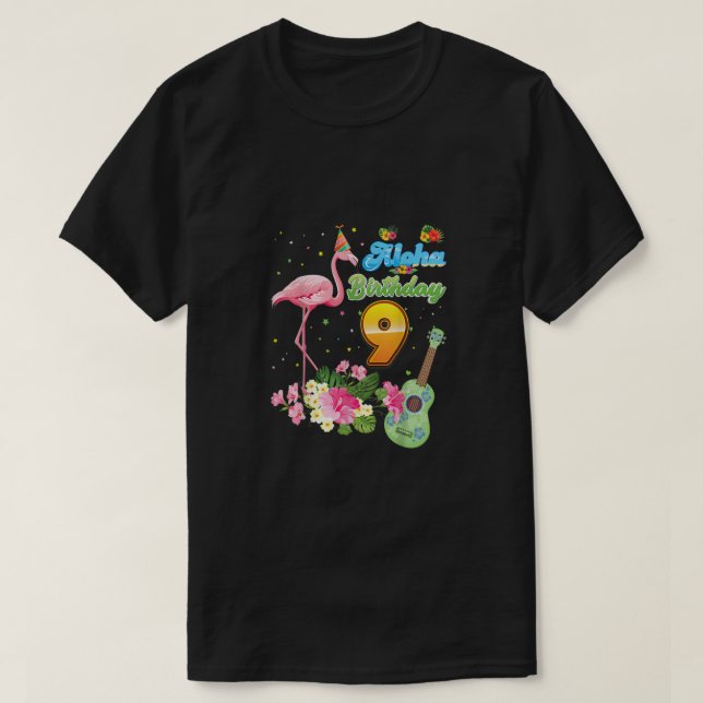 Aloha Hawaii 9:e födelsedagen 9 år gammal Flamingo T Shirt (Design framsida)