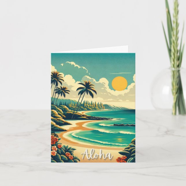 Aloha Hawaii Beach Oceanfront Foleting Card Kort (Framsida)