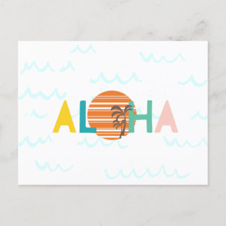 Aloha Hawaii Beach Vågar, Sunset, Handflatan Träd Vykort