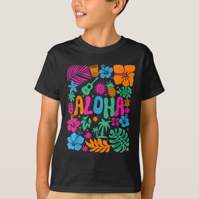 Aloha Hawaii Boho Retro Shaka Hibiskus Semester T Shirt (Framsida)
