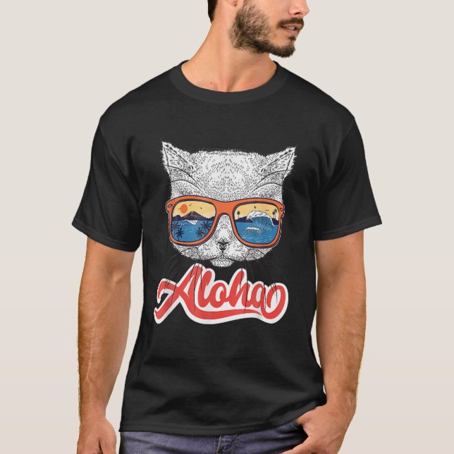 Aloha Hawaii Cat Hawaiian Beach Glass Gift T Shirt (Framsida)