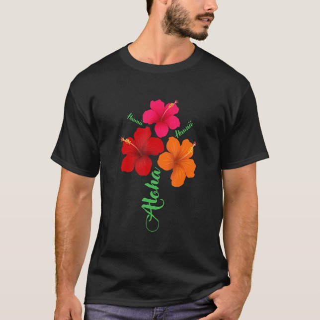 Aloha Hawaii Cute Vacation with Hawaiian Flowers B T Shirt (Framsida)