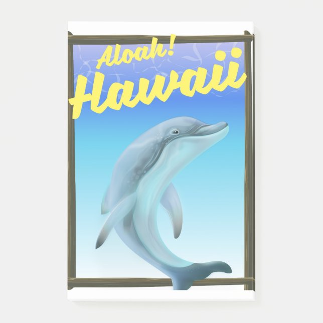 Aloha! Hawaii! Delfinreseaffisch Post-it Block (Framsida)