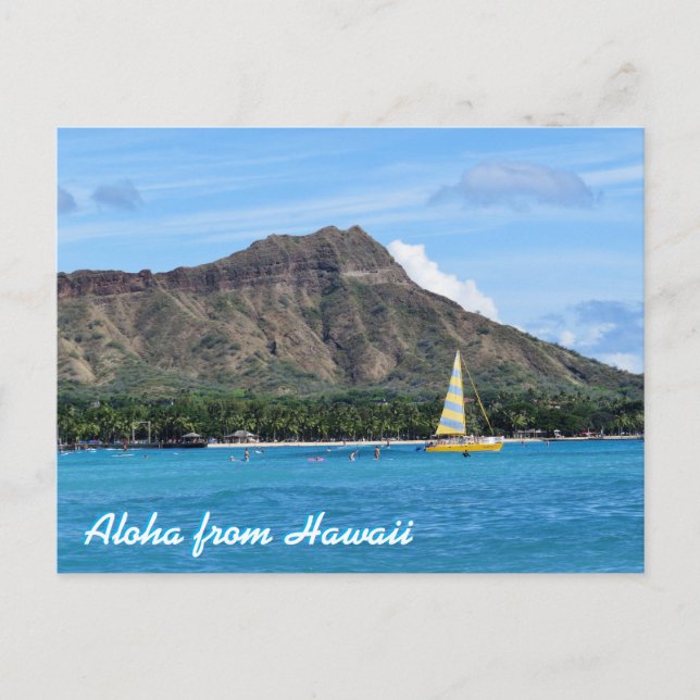 Aloha Hawaii Duamond Head Waikiki Beach Ocean Vykort (Framsida)