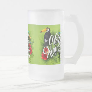 Aloha Hawaii Flowers Foliage Butterflies Gult Frostat Ölglas