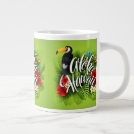 Aloha Hawaii Flowers Foliage Butterflies Gult Jumbo Mugg