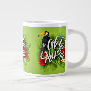 Aloha Hawaii Flowers Foliage Butterflies Gult Jumbo Mugg