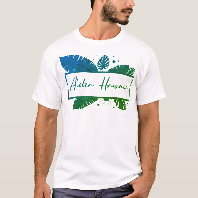 Aloha Hawaii Grönt T Shirt (Framsida)