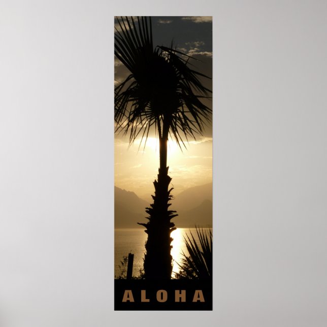Aloha Hawaii Handflatan Träd Tropikernas Sunset Tr Poster (Framsidan)