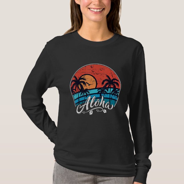 Aloha Hawaii Hawaii Handflatan Träd Beach Sunse T Shirt (Framsida)