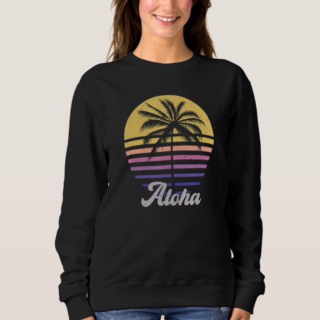 Aloha Hawaii Hawaii Handflatan Träd Beach Vint T Shirt (Framsida)