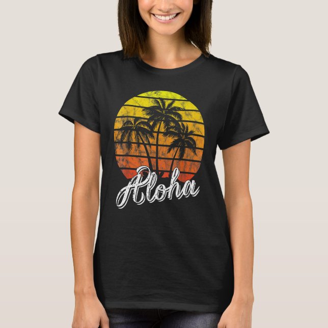 Aloha Hawaii Hawaiian Beach Summer Vacation Sunset T Shirt (Framsida)