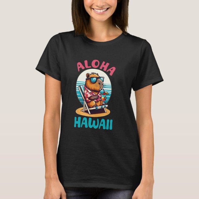 Aloha Hawaii Hawaiian Island Capybara Shirt Beach T (Framsida)