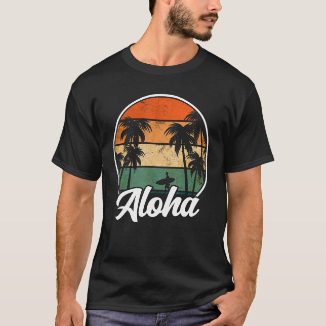 Aloha Hawaii Hawaiian Island Handflatan Beach Surf T Shirt (Framsida)