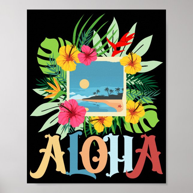Aloha Hawaii Hawaiian Island Handflatan Träd Beach Poster (Framsidan)