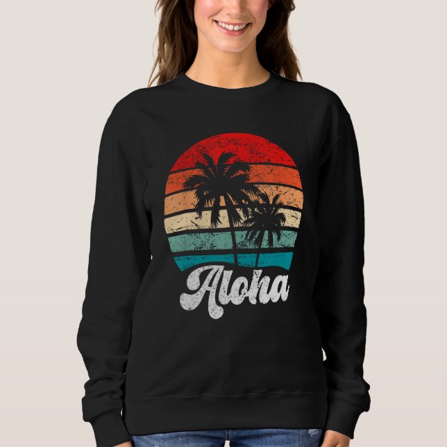Aloha Hawaii Hawaiian Island Palm Tree Beach Retro T Shirt (Framsida)