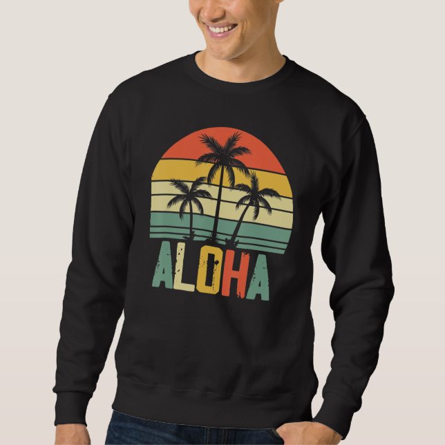 Aloha Hawaii Hawaiian Island Shirt Palm Beach Surf Lång Ärmad Tröja (Framsida)