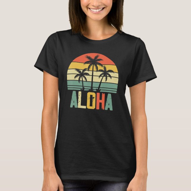 Aloha Hawaii Hawaiian Island Shirt Palm Beach Surf T Shirt (Framsida)