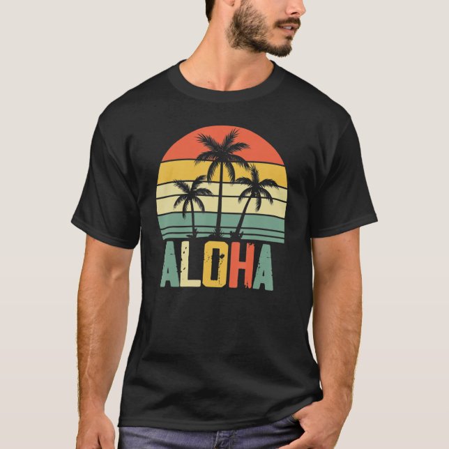Aloha Hawaii Hawaiian Island Shirt Palm Beach Surf T Shirt (Framsida)