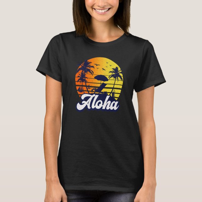 Aloha Hawaii Hawaiian Sunset Beach Retro Premium T Shirt (Framsida)