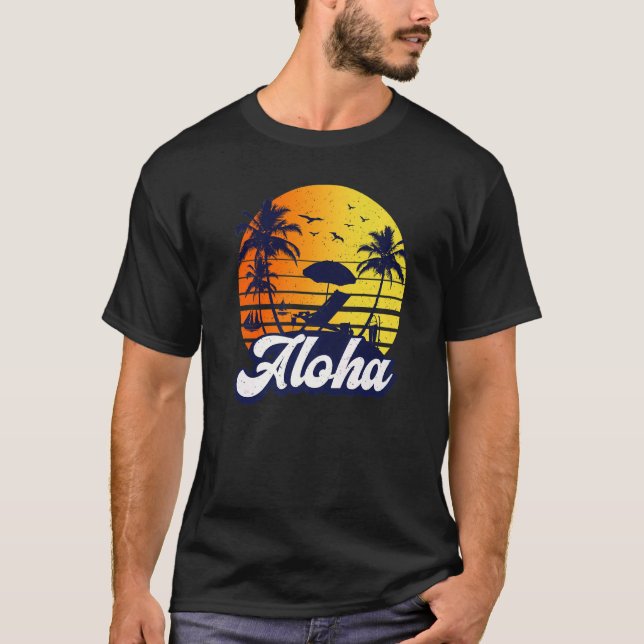 Aloha Hawaii Hawaiian Sunset Beach Retro Premium T Shirt (Framsida)