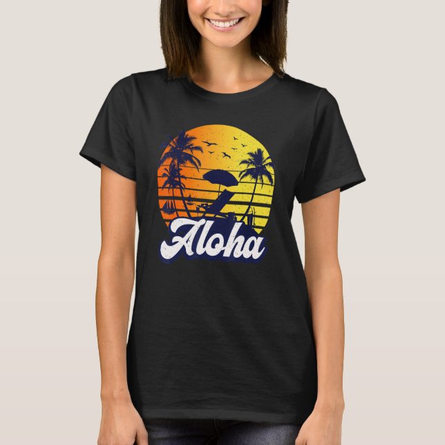 Aloha Hawaii Hawaiian Sunset Beach Retro T Shirt (Framsida)