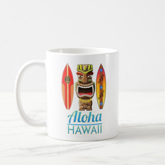 Aloha Hawaii Hawaiian Tiki Surfing Kaffemugg (Vänster)