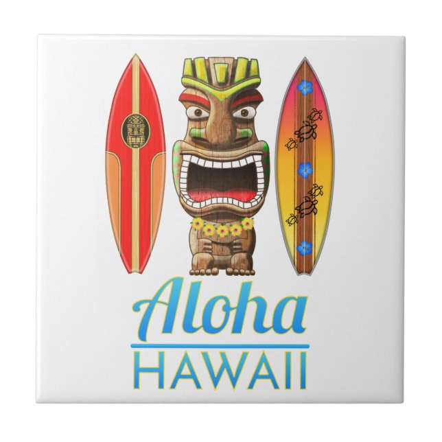Aloha Hawaii Hawaiian Tiki Surfing Kakelplatta (Framsidan)
