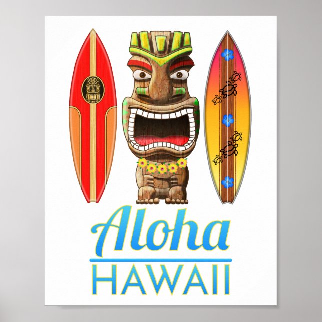 Aloha Hawaii Hawaiian Tiki Surfing Poster (Framsidan)