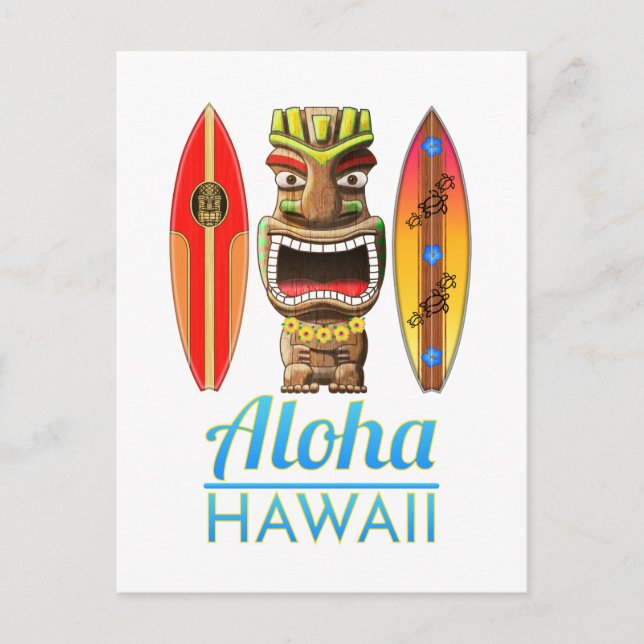 Aloha Hawaii Hawaiian Tiki Surfing Vykort (Framsida)
