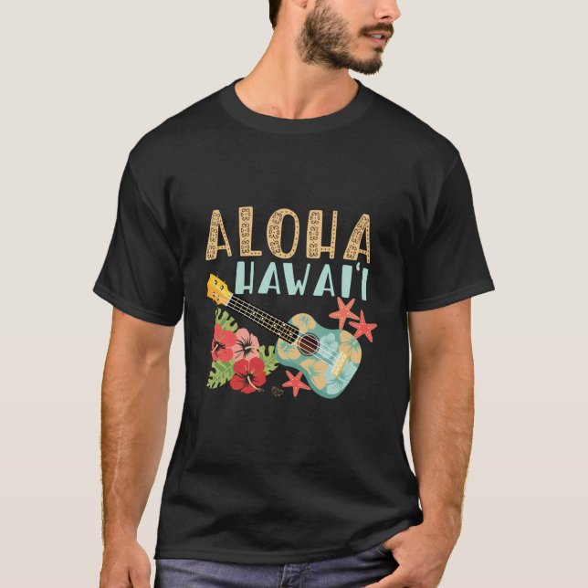 Aloha Hawaii Hawaiian Ukulele T Shirt (Framsida)
