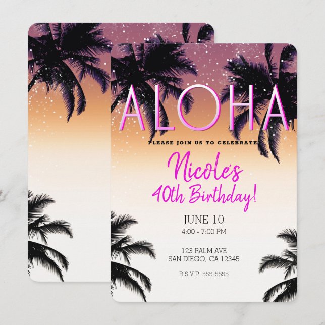 Aloha Hawaii Hawaiianska öar Sommar Födelsedagsfes Inbjudningar (Fram/baksida)