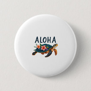 Aloha Hawaii Hawaiisk tröja Sköldpadda Hibiskus Ba Knapp