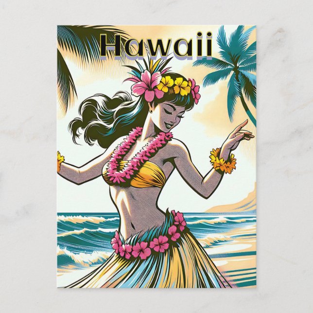 Aloha | Hawaii Hula Dancer på stranden Vykort (Framsida)
