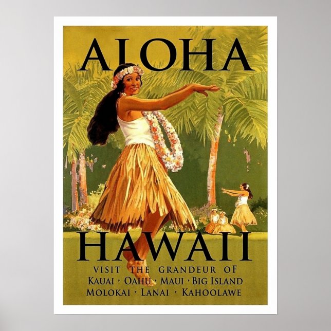 Aloha Hawaii, hula-flickdans, vintage resor Poster (Framsidan)