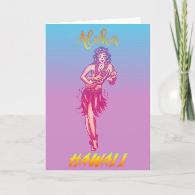 Aloha Hawaii Hula Girl Kort (Framsida)