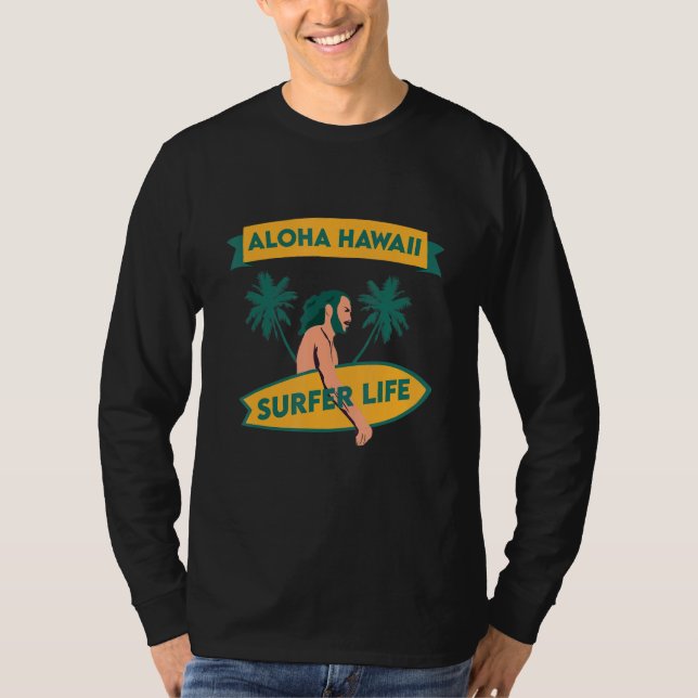 Aloha Hawaii Island Handflatan Beach Surfboard Sur T Shirt (Framsida)