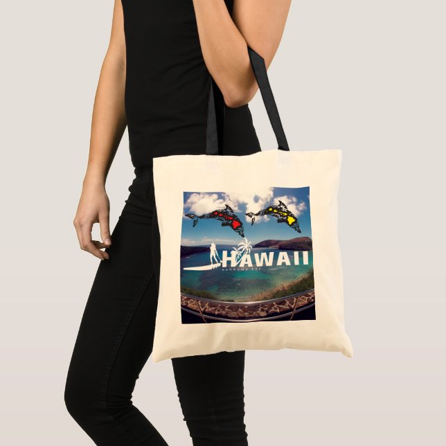 Aloha Hawaii Islands delfiner Surfer Tygkasse (Framsida (produkt))
