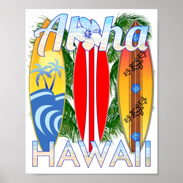 Aloha Hawaii Islands Surfing Poster (Framsidan)