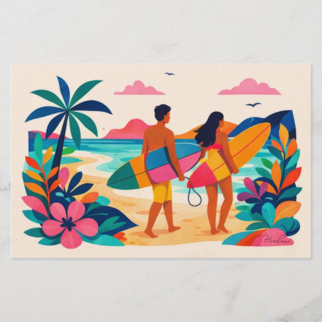 Aloha hawaii konst surfare tom insida brevpapper (Framsida)