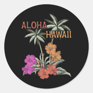 Aloha Hawaii Luau Hawaiian Hibiscus Flowers Vacati Runt Klistermärke