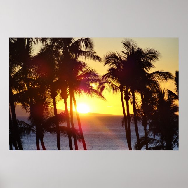 Aloha Hawaii Palmer Trupper Solnedgång Resa Poster (Framsidan)