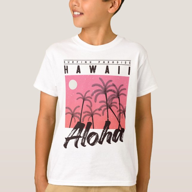 Aloha Hawaii Palmträd Retro Solnedgång Strand Flic T Shirt (Framsida)