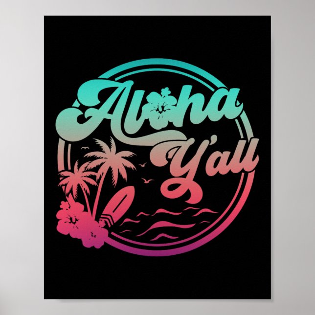Aloha Hawaii Palmtree Tropisk Hawaiiansk Ö Poster (Framsidan)